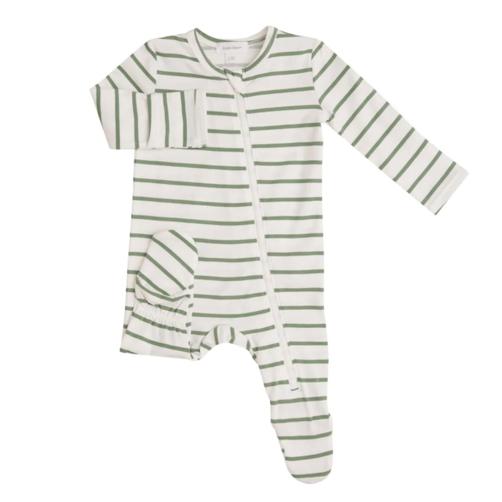NWT Angel Dear - Green Stripe Organic Cotton Footie